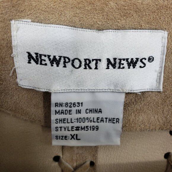 Newport News Vintage Fringe Trim Suede Leather Long Jacket XL Womens Boho Tan - Picture 3 of 9